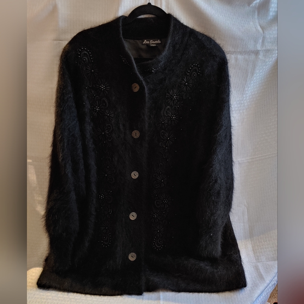 Lee Sands women's plus size rabbit angora cardigan sweater